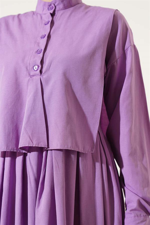 Half Buttoned Dress with Cape Detail, Lilac