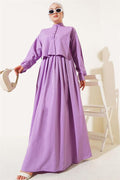 Half Buttoned Dress with Cape Detail, Lilac