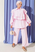 Two-Piece Set with Cape Detail and Half Button Closure, Pink