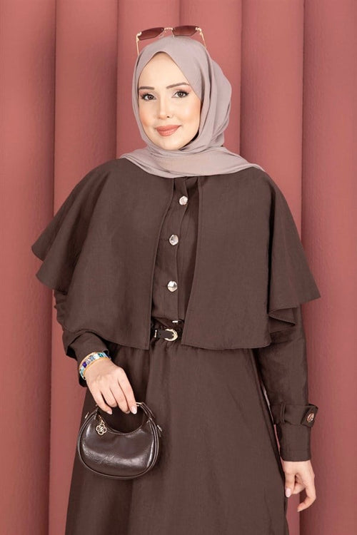 2 Piece Set with cape and epaulette detail, brown.