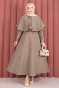 2 Piece Set with cape, epaulette detail, and skirt, in mink color.