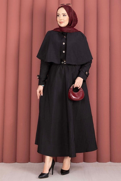 2 Piece Set with cape and epaulette detail, black.