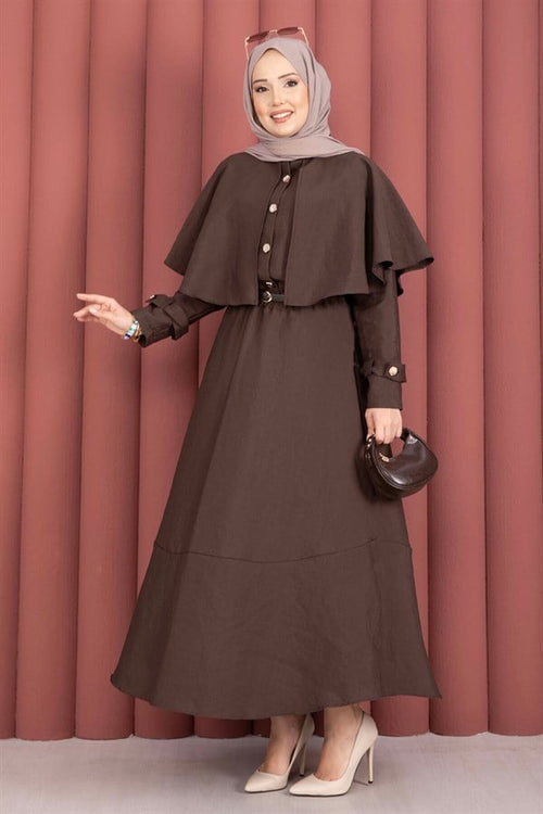 2 Piece Set with cape and epaulette detail, brown.