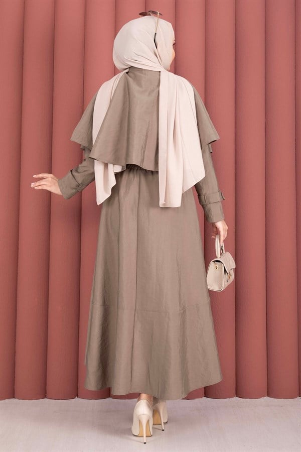 2 Piece Set with cape, epaulette detail, and skirt, in mink color.
