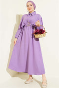 Cape Dress with Elastic Waist and Half Button Closure, Lilac