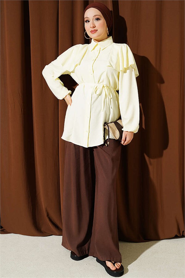 Yellow Shirt with Cape Detail and Drawstring Belt