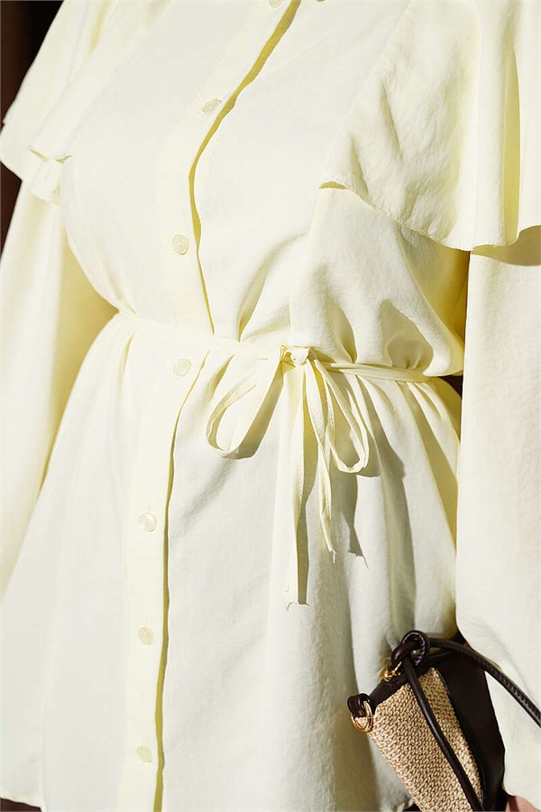 Yellow Shirt with Cape Detail and Drawstring Belt
