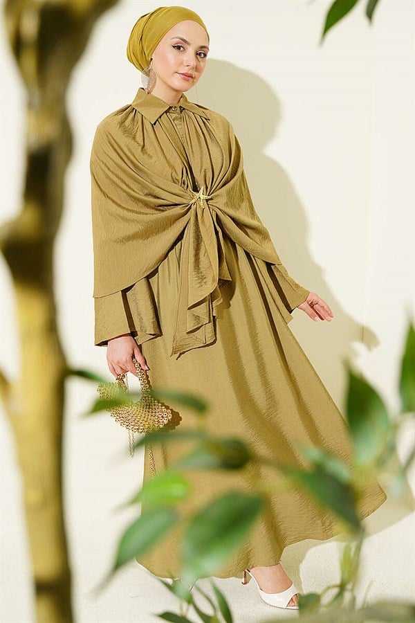 3 Piece Set Set with Cape and Skirt, Olive Green