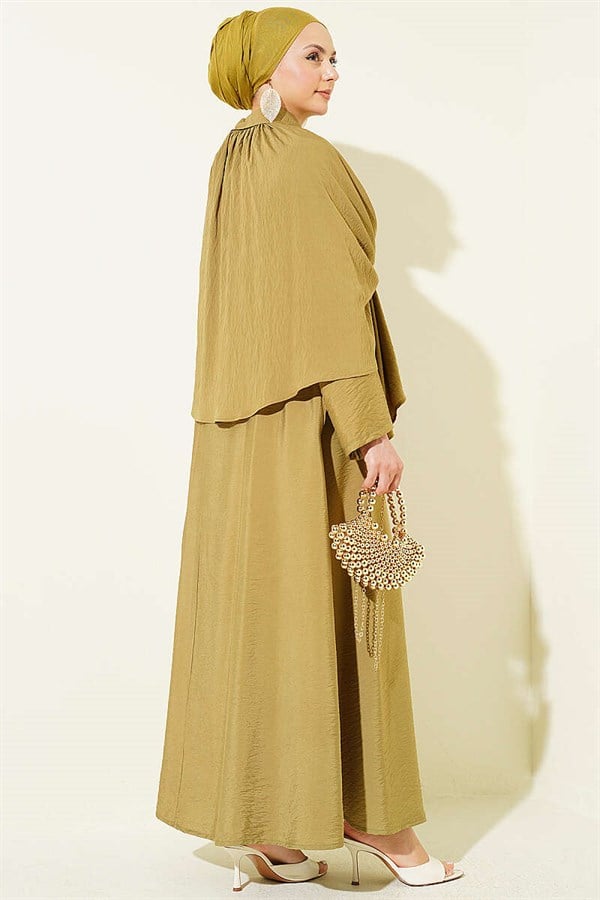 3 Piece Set Set with Cape and Skirt, Olive Green