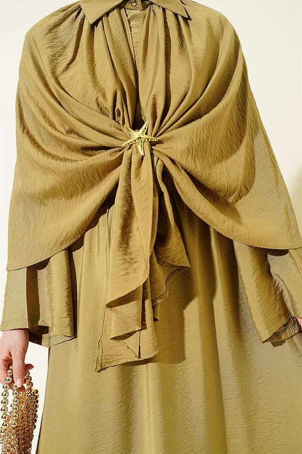 3 Piece Set Set with Cape and Skirt, Olive Green