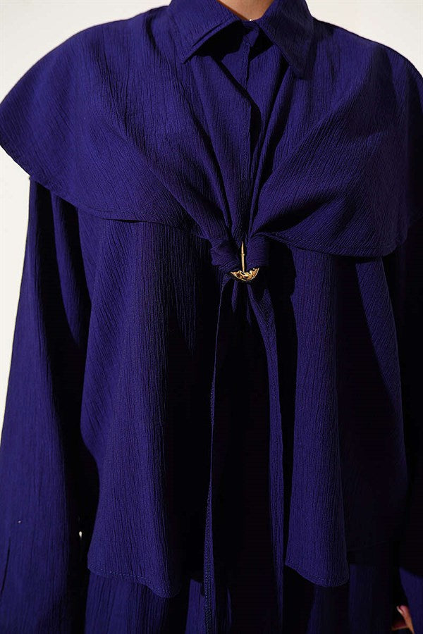 Navy Blue 2 Piece Set with Cape and Skirt, Gold Buckle
