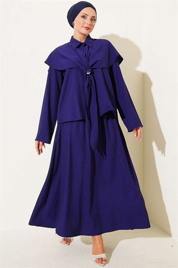 Navy Blue 2 Piece Set with Cape and Skirt, Gold Buckle
