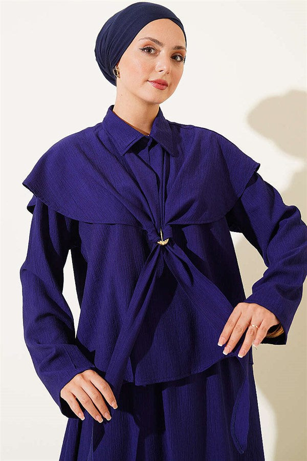 Navy Blue 2 Piece Set with Cape and Skirt, Gold Buckle