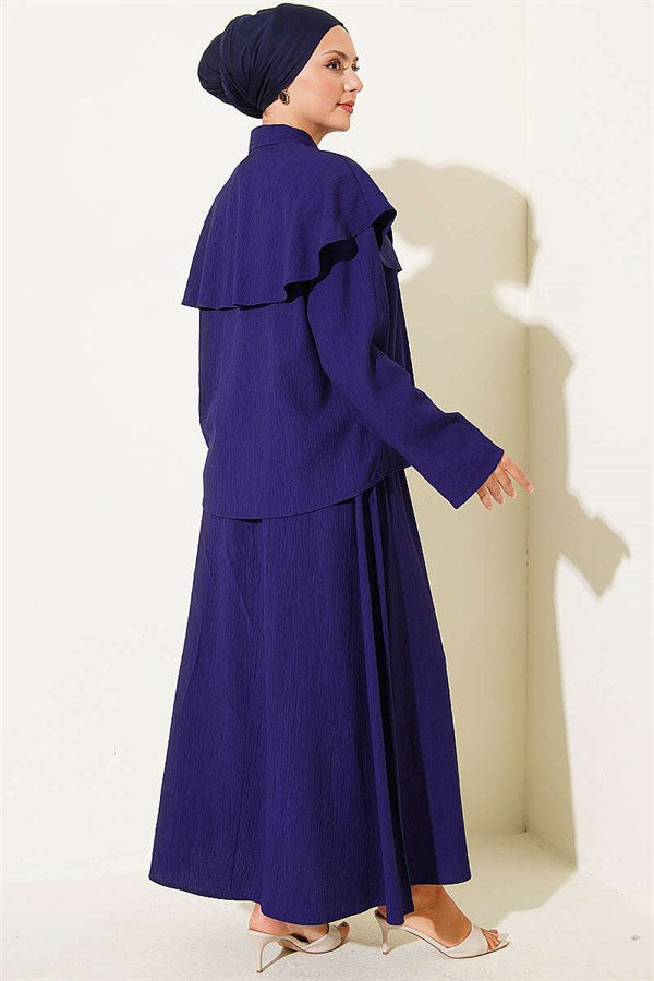 Navy Blue 2 Piece Set with Cape and Skirt, Gold Buckle