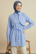Cape-Style Tunic with Lace Detail, Blue