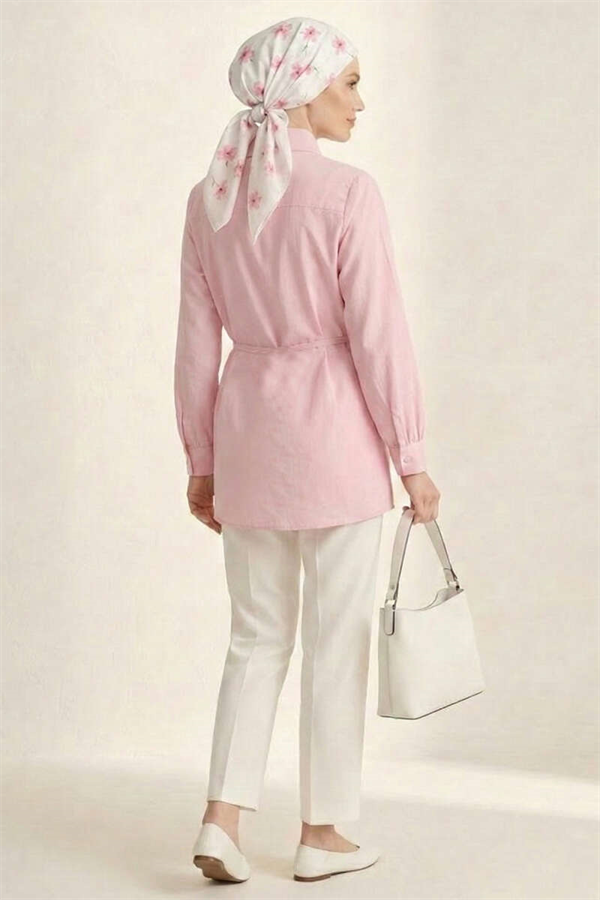 Pink Tunic with Cape and Lace Detail
