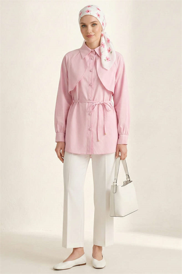Pink Tunic with Cape and Lace Detail
