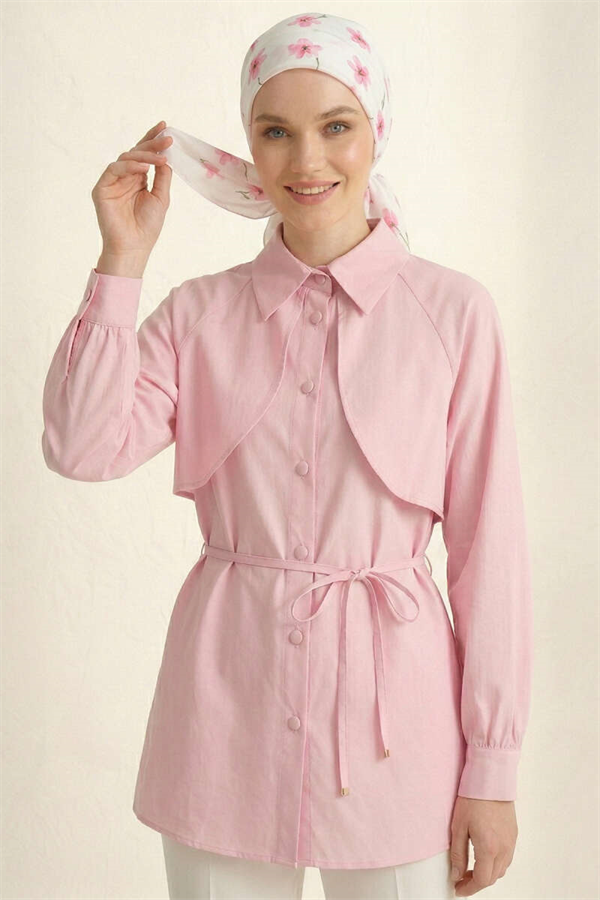 Pink Tunic with Cape and Lace Detail