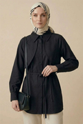 Cape-Style Tunic with Lace Detail, Black
