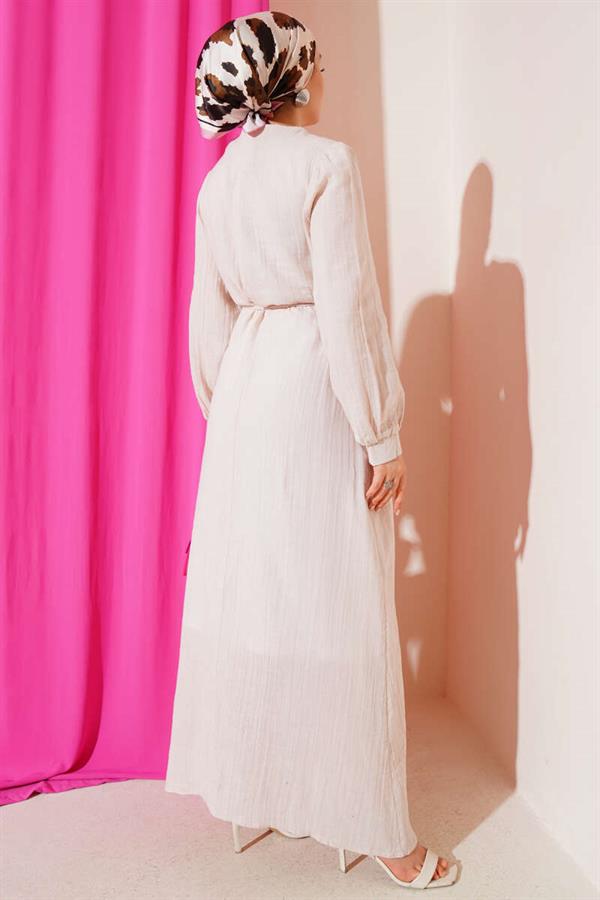 Cape and Rope Belted Dress Beige