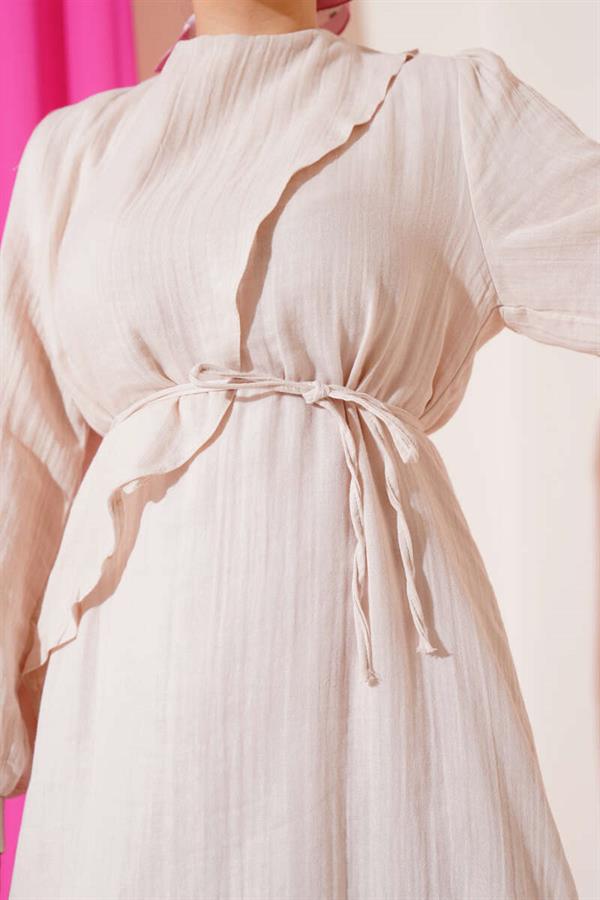 Cape and Rope Belted Dress Beige