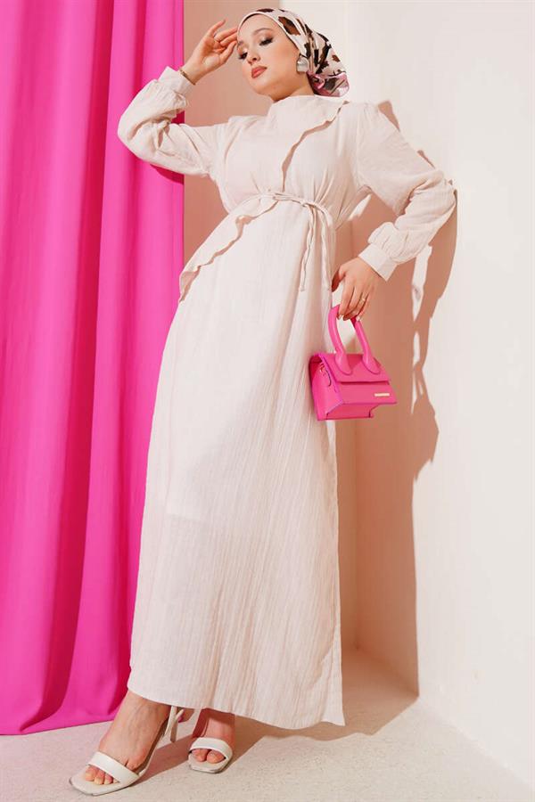 Cape and Rope Belted Dress Beige
