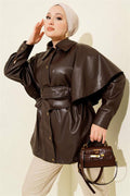 Cape Belted Leather Jacket Brown