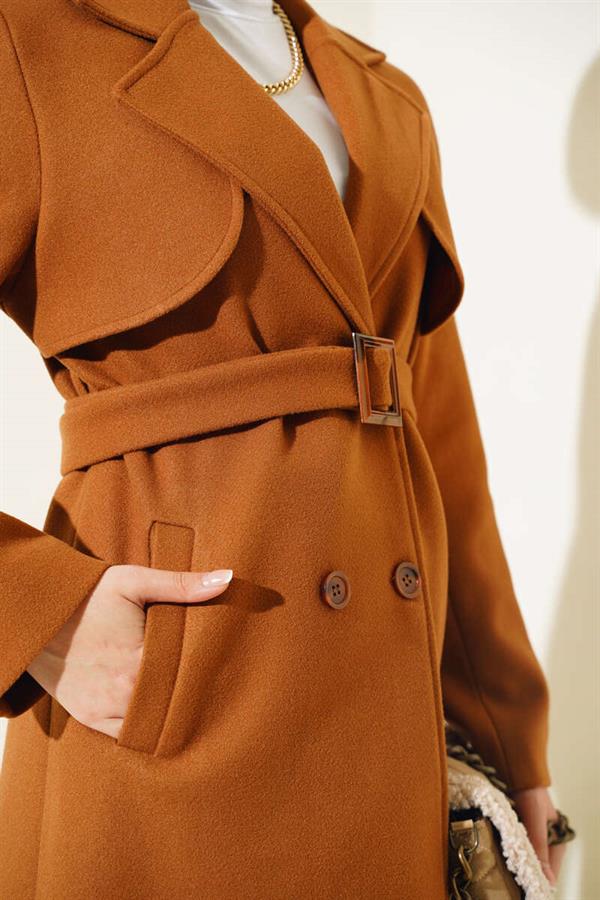 Cape Belted Cashmere Coat Tan