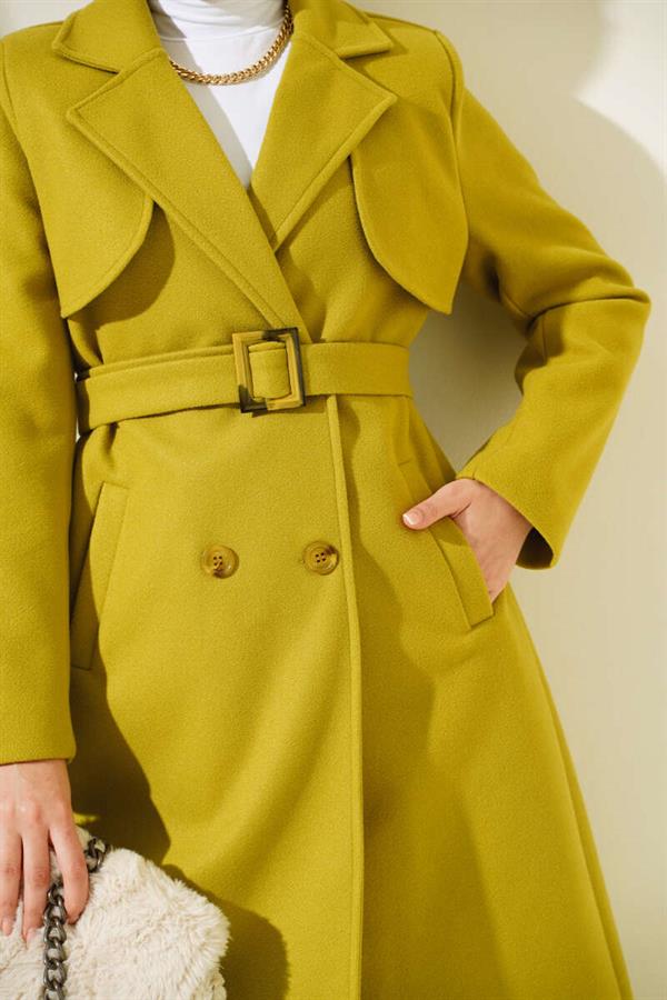 Cape Belted Cashmere Coat Oil Green