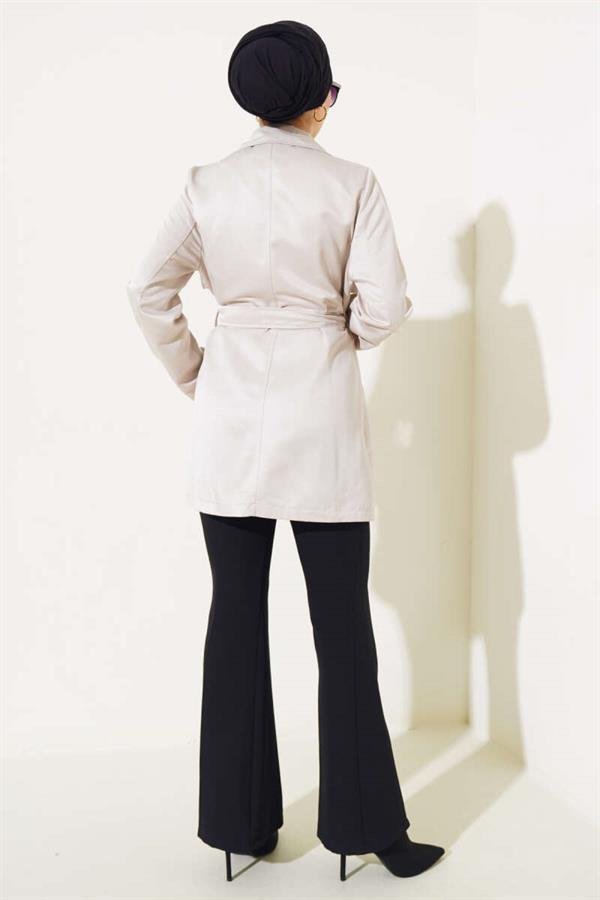 Cape Belted Short Trench Coat Beige