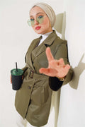 Cape Belted Short Trench Coat Khaki