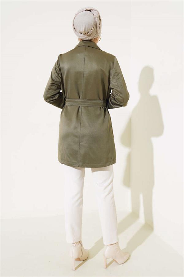 Cape Belted Short Trench Coat Khaki