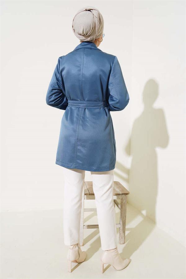 Cape Belted Short Trench Coat Indigo