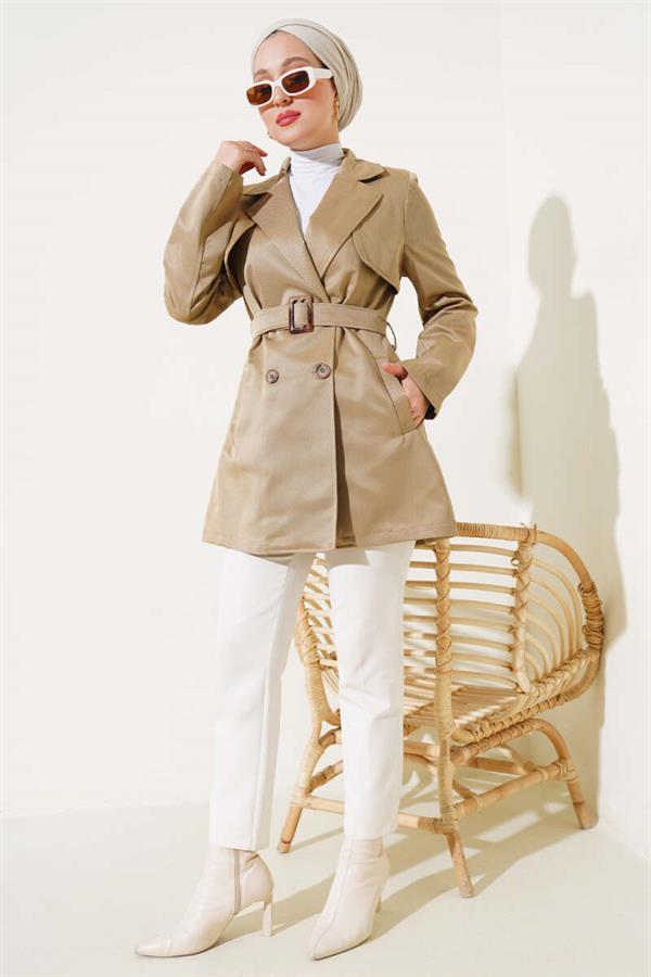 Cape Belted Short Trench Coat Latte