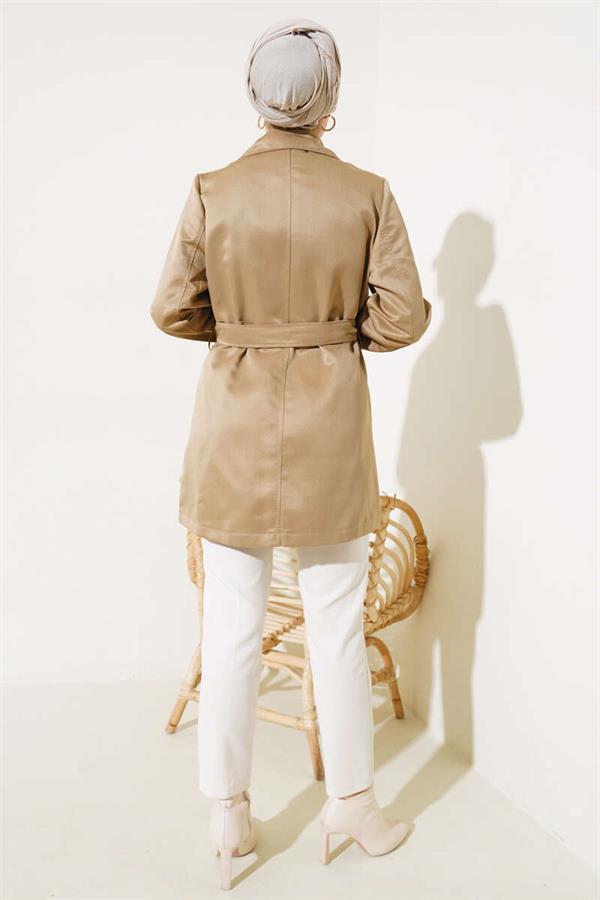 Cape Belted Short Trench Coat Latte