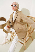 Cape Belted Short Trench Coat Latte