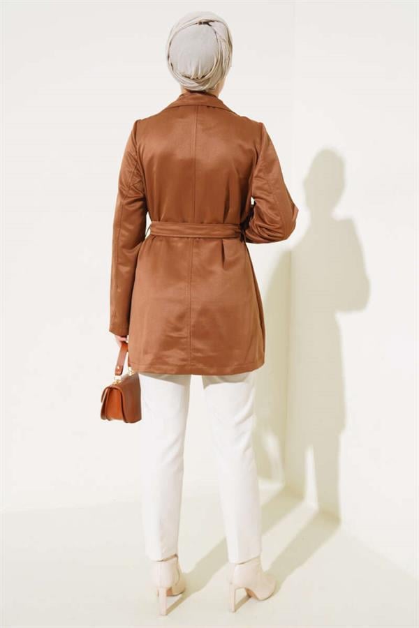 Cape Belted Short Trench Coat Tan