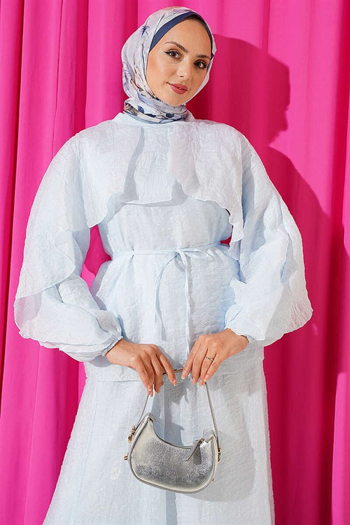 2 Piece Set with Cape and Loose Skirt, Blue