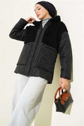 Plush Garnished Oversize Coat Black