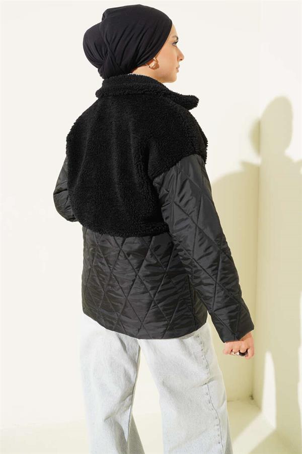 Plush Garnished Oversize Coat Black