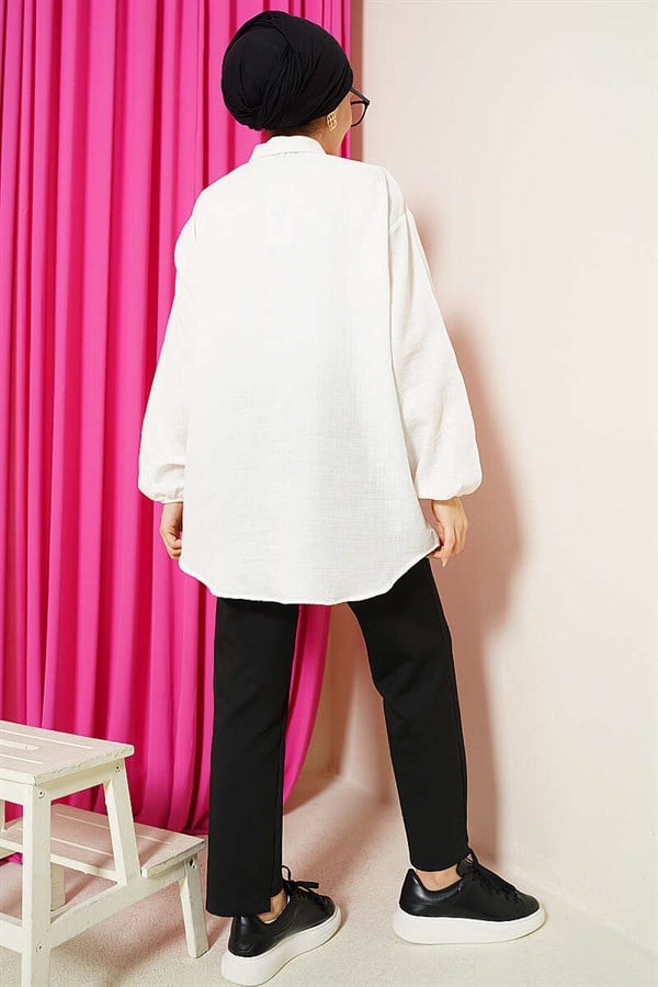 Penguin Embroidered Muslin Shirt, Ecru
