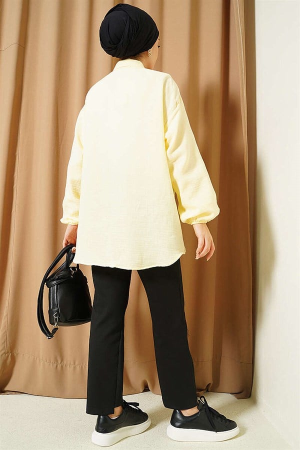 Penguin Embroidered Muslin Shirt Yellow