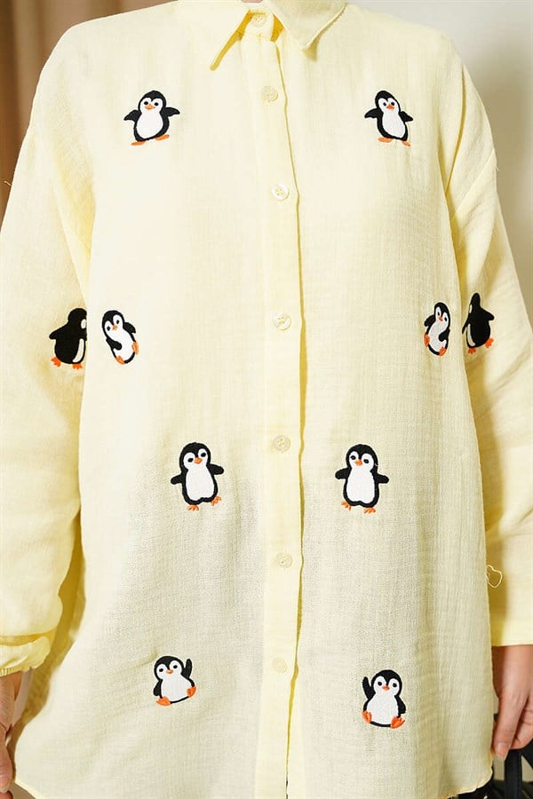 Penguin Embroidered Muslin Shirt Yellow