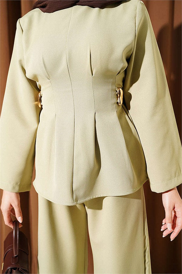 Pens Detailed Two-Piece Set with Gold Buckle, Light Green
