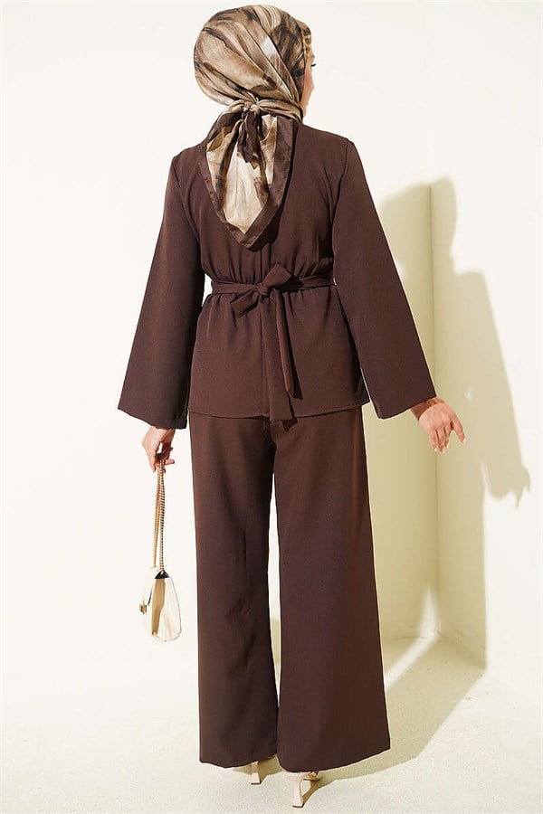 Pens Detailed 2 Piece Set in Coffee with Gold Buckle