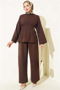 Pens Detailed 2 Piece Set in Coffee with Gold Buckle