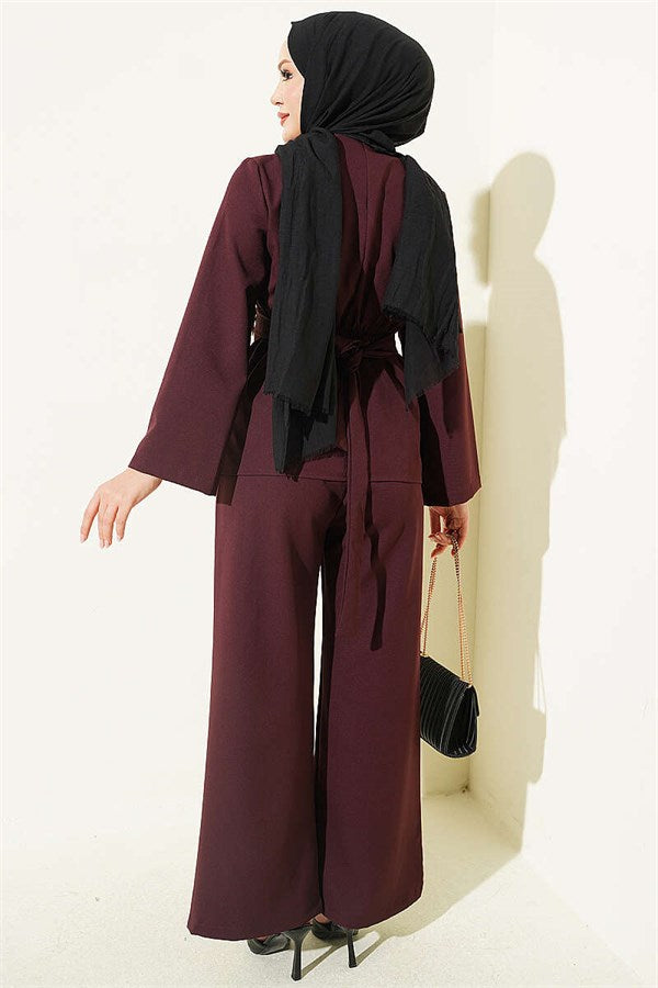 Pens Detailed Two-Piece Set with Gold Buckle, Plum