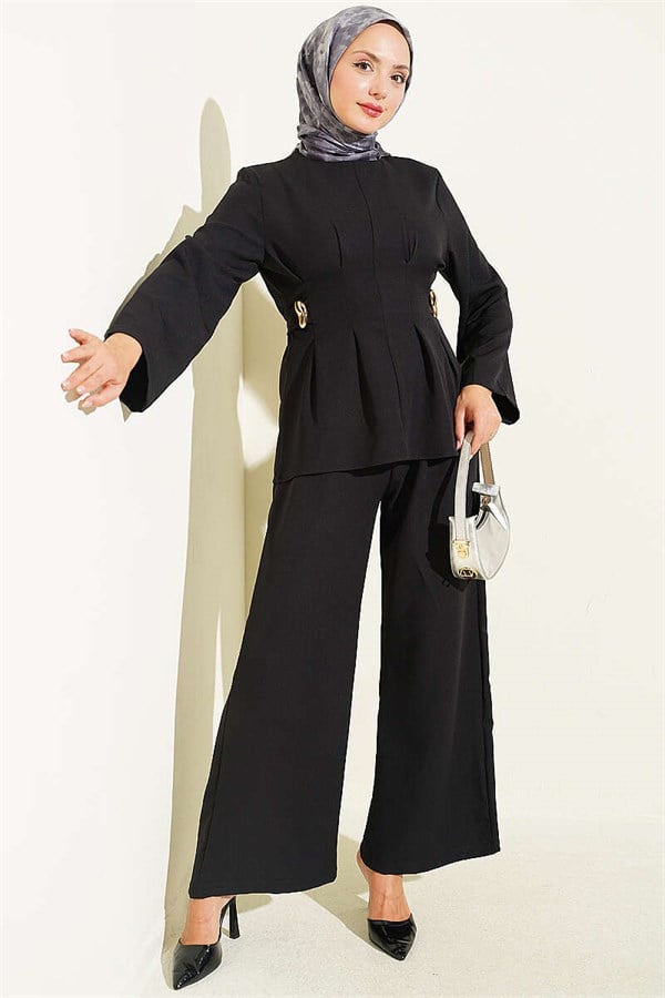 Pens Detailed 2 Piece Set with Gold Buckle, Black