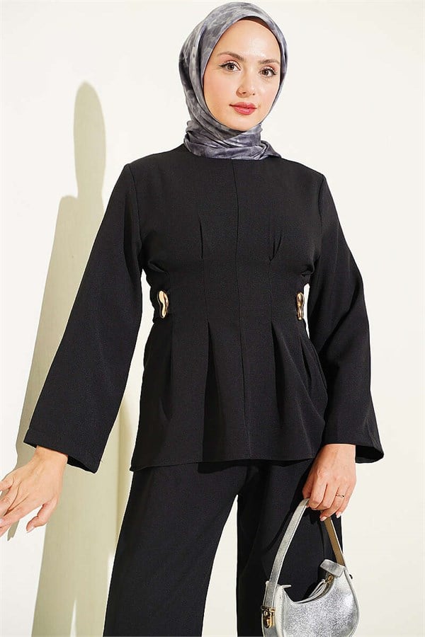 Pens Detailed 2 Piece Set with Gold Buckle, Black