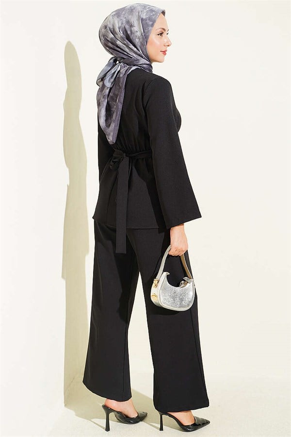 Pens Detailed 2 Piece Set with Gold Buckle, Black